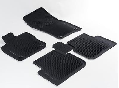 Tappetini per tutte le condizioni atmosferiche anteriore e posteriore, nero, con scritta, guida a sinistra